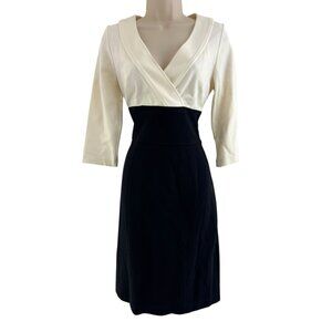Cache Black Ivory Colorblock Sheath Dress 3/4 Sleeves Ponte Knit‎ Size 8 Office